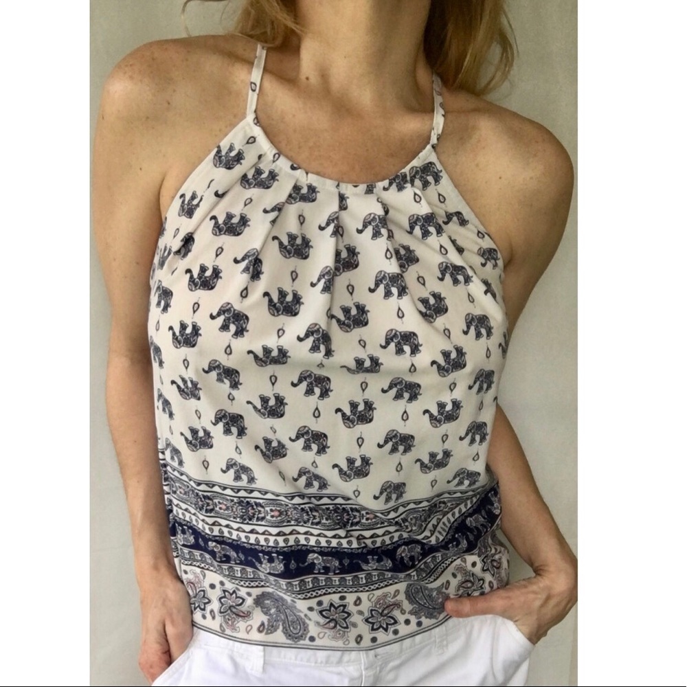 A’GACI Spaghetti Strap Elefant Print Top